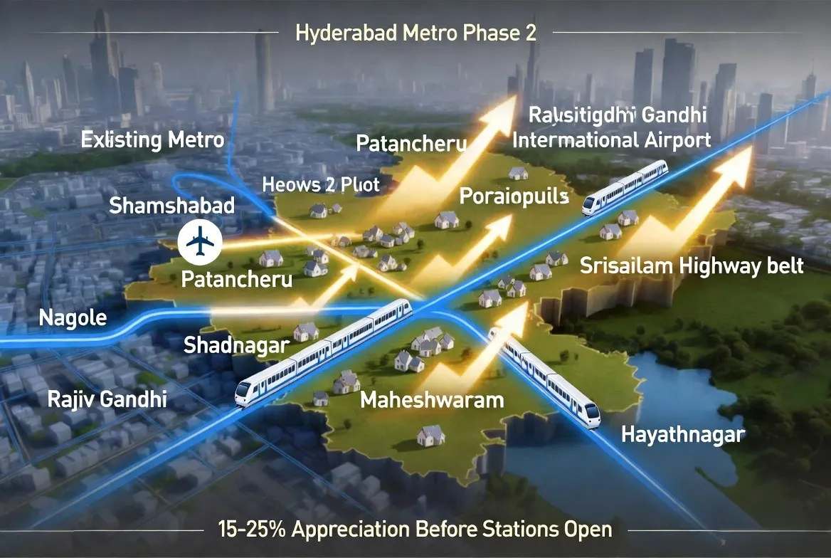 Metro Phase 2 Hyderabad Investment Corridors Map